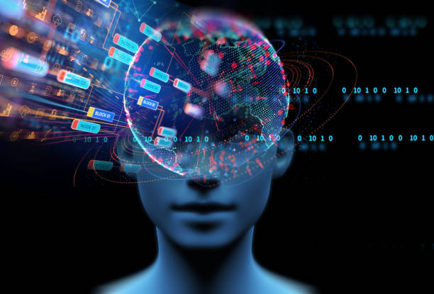 istock 3d illustration of ai human on technology background. 1438042867