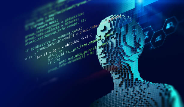istock 3d illustration of ai human on technology background. 1438042908