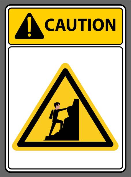 istock Be careful of steep slopes and rocks.Sign caution 1438044624