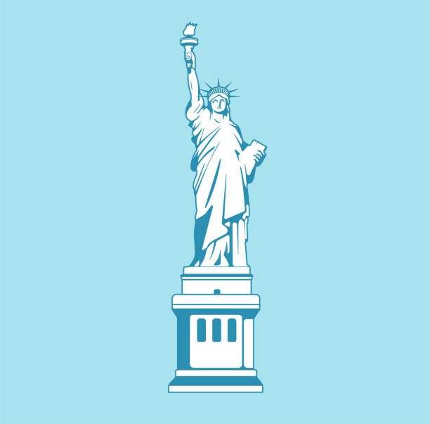 자유의 여신상 - 미국, 뉴욕 | 세계적으로 유명한 건물 벡터 일러스트 레이 션 - statue manhattan monument flaming torch stock illustrations