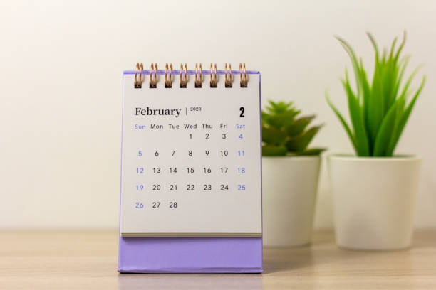 istock Desktop calendar for February 2023 on a light background. 1438052705