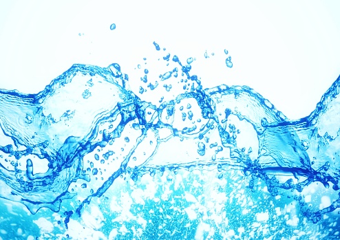 3d illustration of blue water splashing on white background
