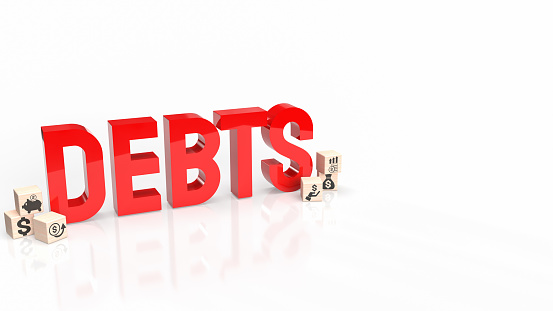 red  debts text on white background  3d rendering