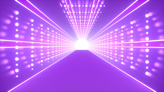3d rendering of tunnel corridor with neon lights abstract futuristic background, 3d render.