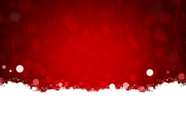 biała falbanka mgły, dymu lub śniegu i eteryczne błyszczące kropki jak bąbelki w świątecznym motywie na dole żywej ciemnej, bordowo-czerwonej poziomej lśniącej świątecznej tła - christmas theme stock illustrations