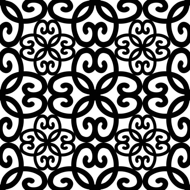 Ethnic black and white drawing flower pattern. Vector drawing floral shape black and white color seamless pattern background. Use for fabric, interior decoration elements, upholstery, wrapping. chinese tapestry stock illustrations