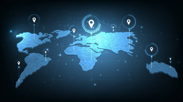 Concept image of GPS positioning system in the global. Concept image of GPS positioning system in the global.Image pin GPS on world map.vector illustration EPS 10. electronic discovery stock illustrations