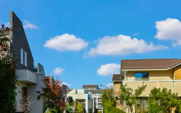 Residential area and blue sky. Tokyo Japan.
