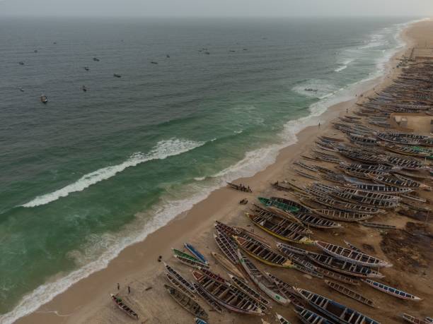 istock Aerial view fishing port 1438065010