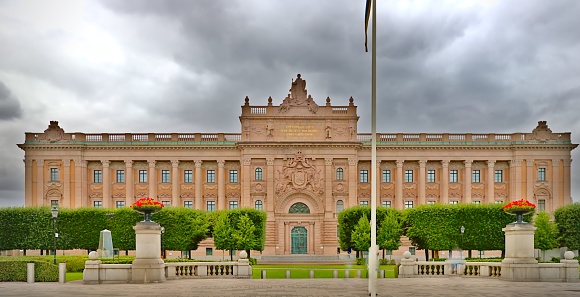 Stockholm, Sweden. 30 August 2022. Façade of The Royal Palace in Stockholm, Sweden