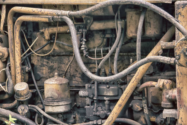 istock view of engine of caterpillar with pipelines 1438068198