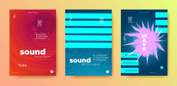 Electronic music posters set. Set of abstract music invitation posters. concert poster template stock illustrations