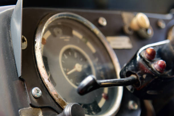istock cabin control old vintage bus close up. 1438069998
