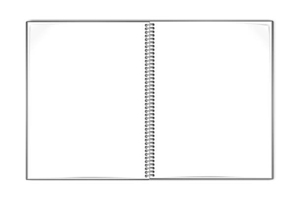 열린 와이어 바인딩 노트북 벡터 모형입니다. 나선형 메모장 빈 흰색 페이지 모형. 와이어바운드 메모장 스프레드 템플릿 - spiral notebook stock illustrations