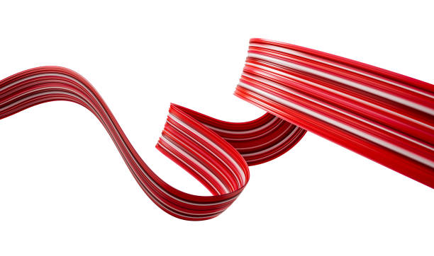 Stripes, abstract effect, paint colorful curl, artistic spiral. red ribbon on white background. 3d illustration