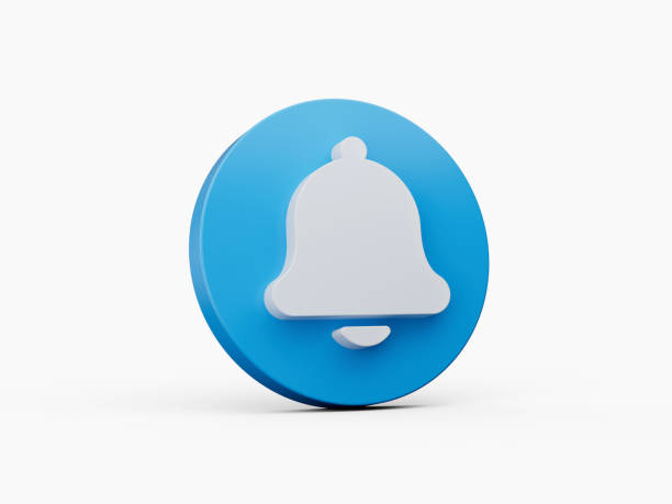 istock Blue bell icon or notification sign isolated background 3d illustration 1438072403