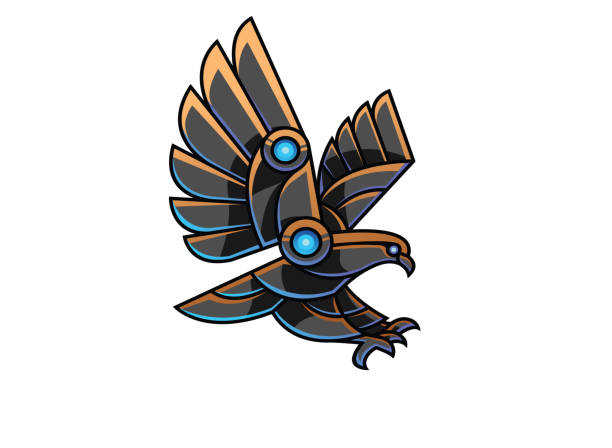ilustrações, clipart, desenhos animados e ícones de logotipo do robô águia - artificial wing wing eagle bird