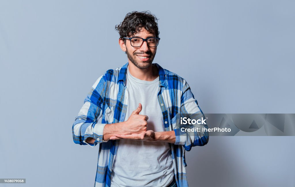 Sign Language Guide Person Person Gesturing Help With Hands In Sign Language Young Man Showing ...