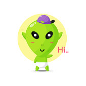 istock Cute alien character wearing hat 1438079581