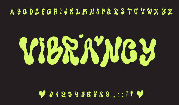 ilustraciones, imágenes clip art, dibujos animados e iconos de stock de tipo de letra de flujo psicodélico abc. hippie groovy alfabeto de fuentes y2k. alfabeto de burbujas líquidas. - letter k