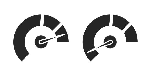 Gauge pressure dashboard icon pictogram vector or speed benchmark power meter graphic black white isolated clipart, speedometer or barometer indicator, tachometer or thermometer silhouette image Gauge pressure dashboard icon pictogram vector or speed benchmark power meter graphic black white isolated clipart, speedometer or barometer indicator, tachometer or thermometer silhouette kpi-indicators stock illustrations