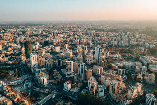 An aerial shot of the city of Nicosia in Cyprus