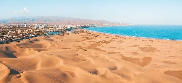 An aerial view of the Maspalomas dunes on the Gran Canaria island