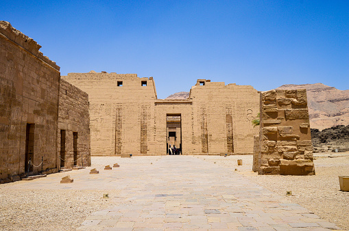 A closeup shot of a Medinet Habu temple in Egypt