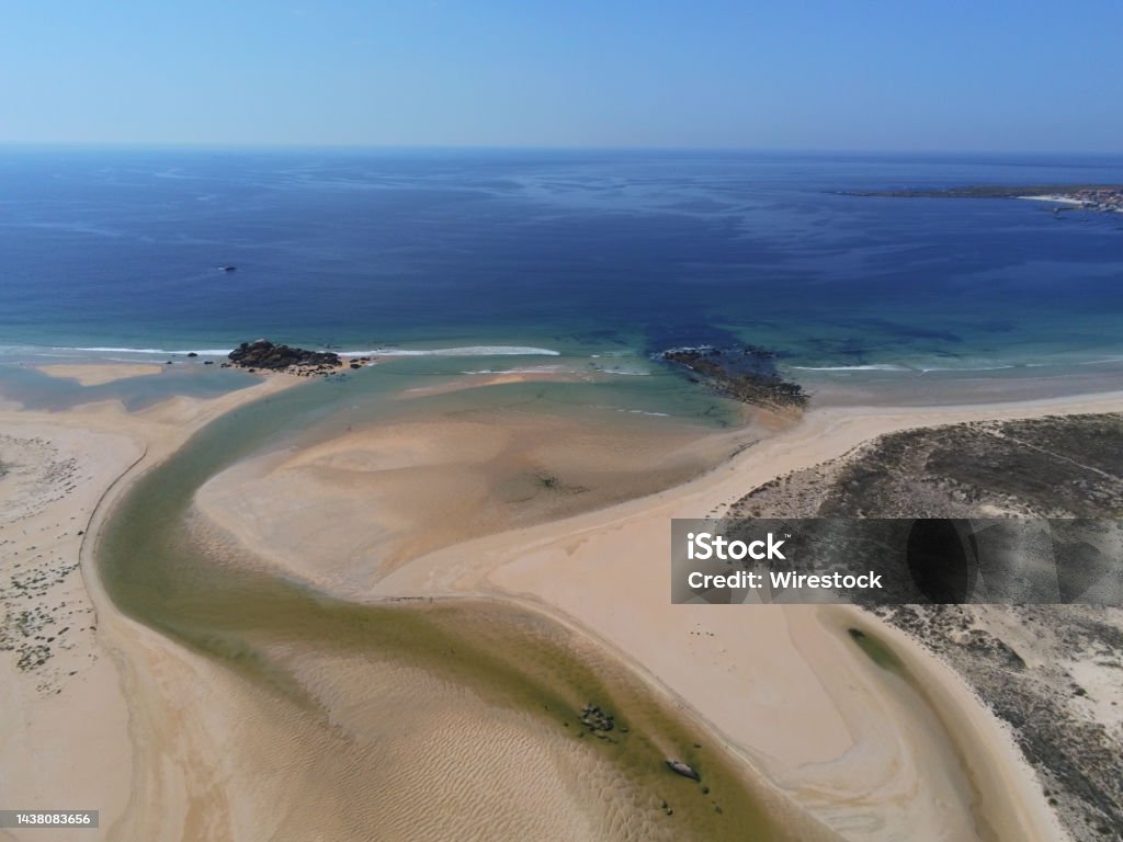 Corrubedo. beautiful coastal landscape in sand dunes. Galicia.Spain. Aerial Drone Photo Corrubedo. beautiful coastal landscape in sand dunes. Galicia.Spain. Aerial Drone Photo. A Coruna Stock Photo