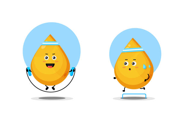 ilustrações, clipart, desenhos animados e ícones de personagem líquido dourado bonito exercitando - alcohol drop cartoon cheerful