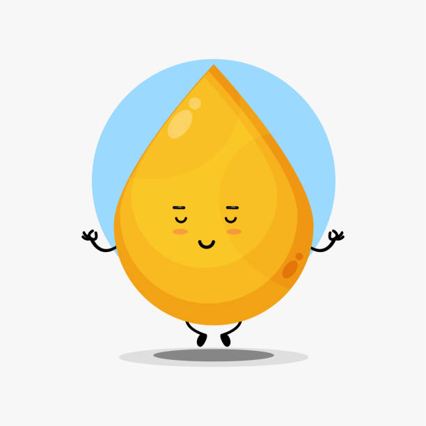 ilustrações, clipart, desenhos animados e ícones de personagem líquido dourado fofo meditando em pose de ioga - alcohol drop cartoon cheerful
