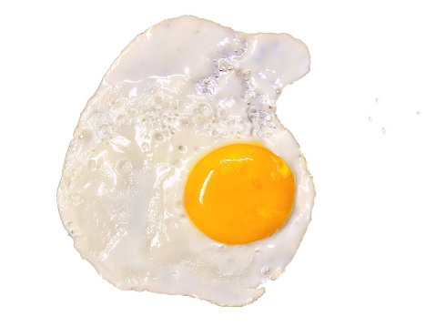 A closeup of a sunny side up isolated on white background