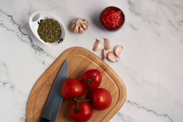 istock Closeup top view shot of kitchen food scenery 1438085368
