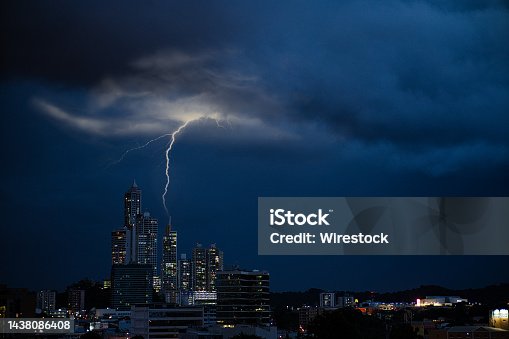 istock Beautiful lightning in the middle of the night in Panama city, Florida 1438086408