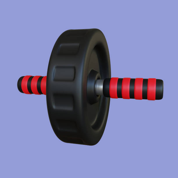 istock 3d gym roller wheel equipment. abs exercise equipment on blue background 1438087210