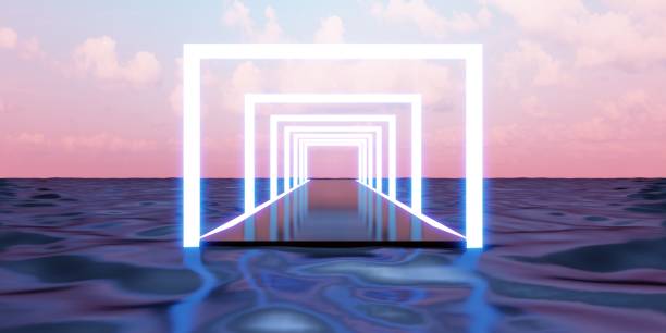 istock podium background on the water surface and neon light ring cosmetic 3d render 1438088298