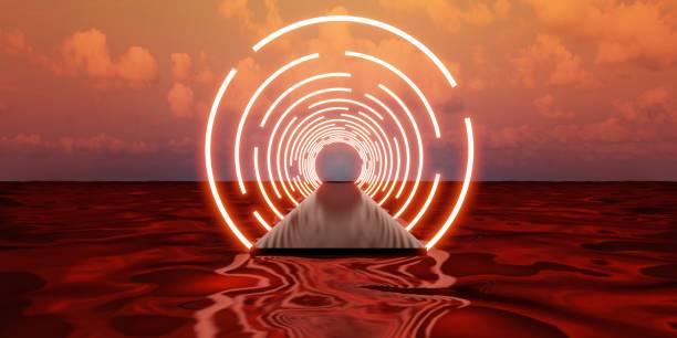 istock podium background on the water surface and neon light ring cosmetic 3d render 1438088300