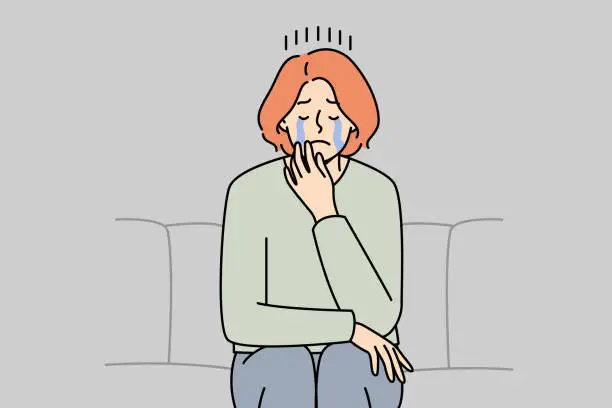 Vector illustration of Unhappy woman cry suffer from depression
