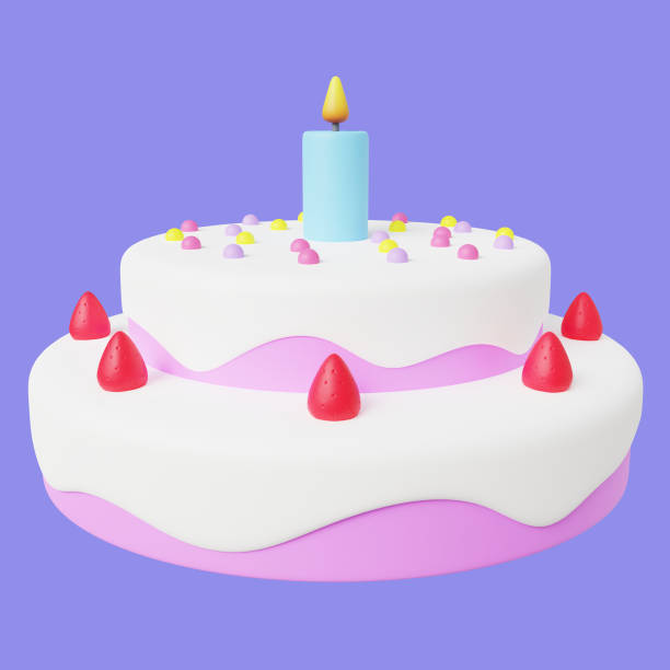 istock birthday cake 3d illustration. cake with candle 3d render on blue background 1438088772