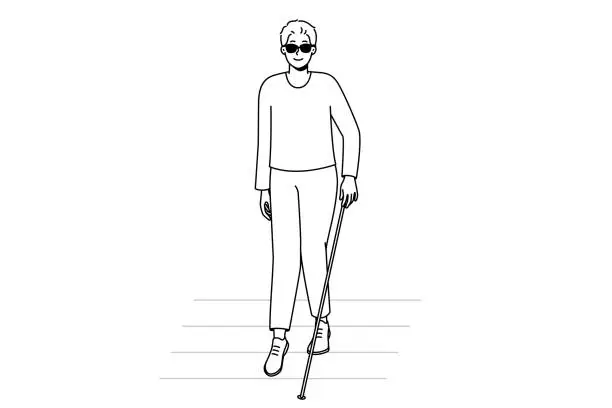 Vector illustration of Blind man with stick crossing road