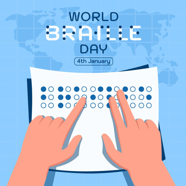 Reading Braille Text With Fingers vector art illustration