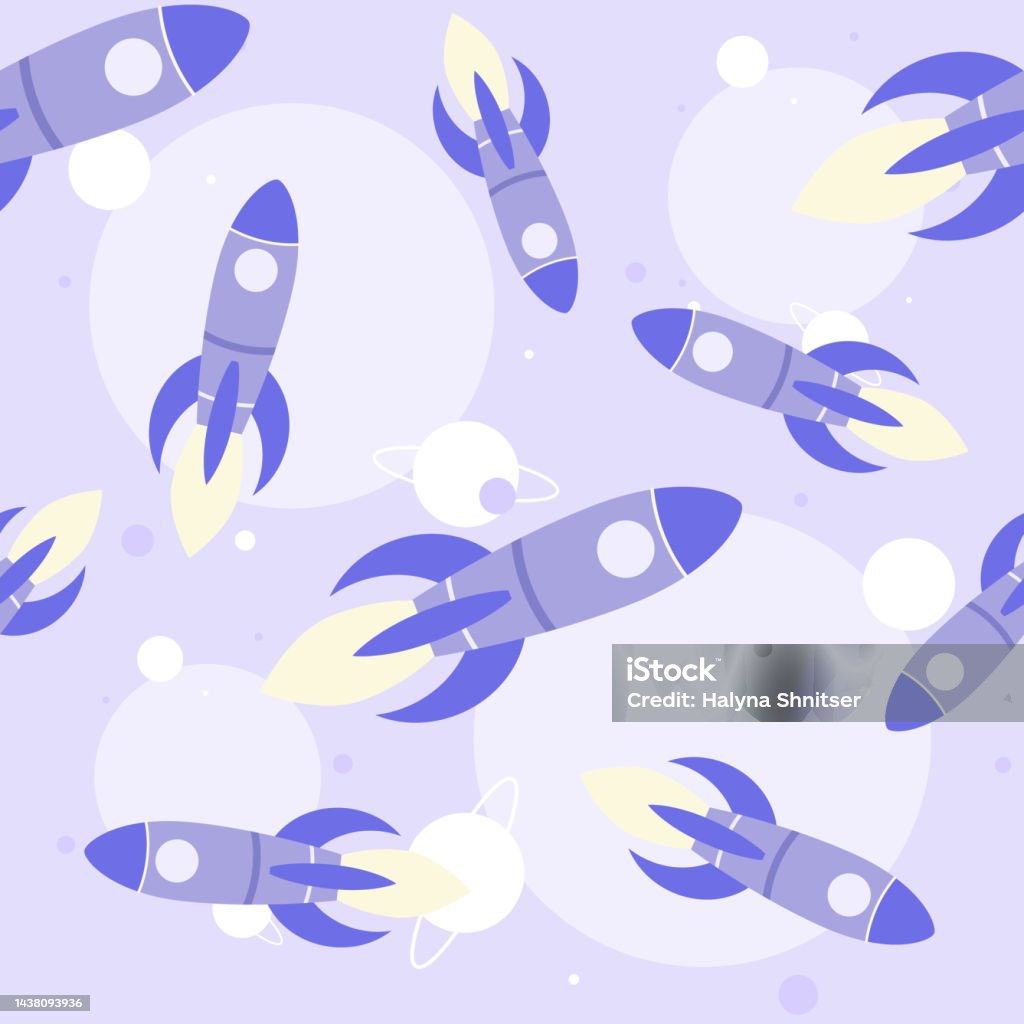 Simple Rocket Pattern Seamless Pattern With Rockets On Space Background Simple Flat Vector ...