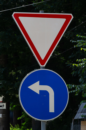 Traffic or road sign with on a background.