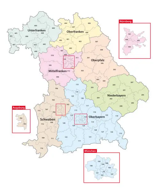 Vector illustration of Map of the constituencies for the 2023 state election in German