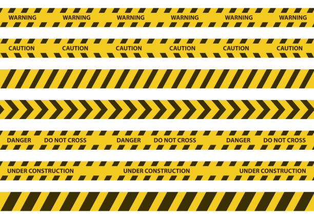 zestaw wektorowy taśm ostrzegawczych zabezpieczających - restricted area sign stock illustrations