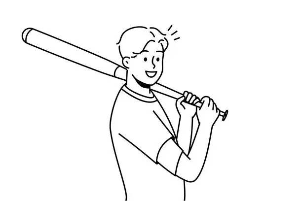 Vector illustration of Smiling man with baseball bat