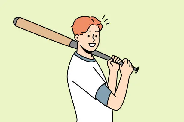 Vector illustration of Smiling man with baseball bat