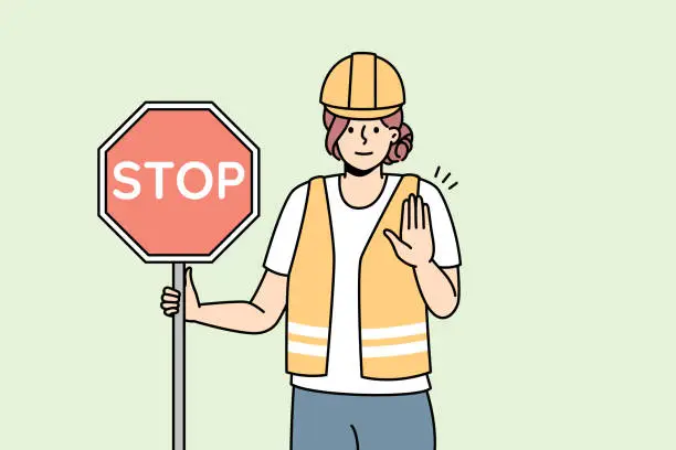 Vector illustration of Woman in uniform show stop sign