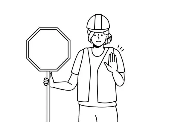 Vector illustration of Woman in uniform show stop sign