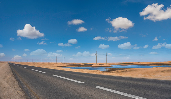 empty highway, new African  roads infrastructure through the desert in Walvis Bay Namibia